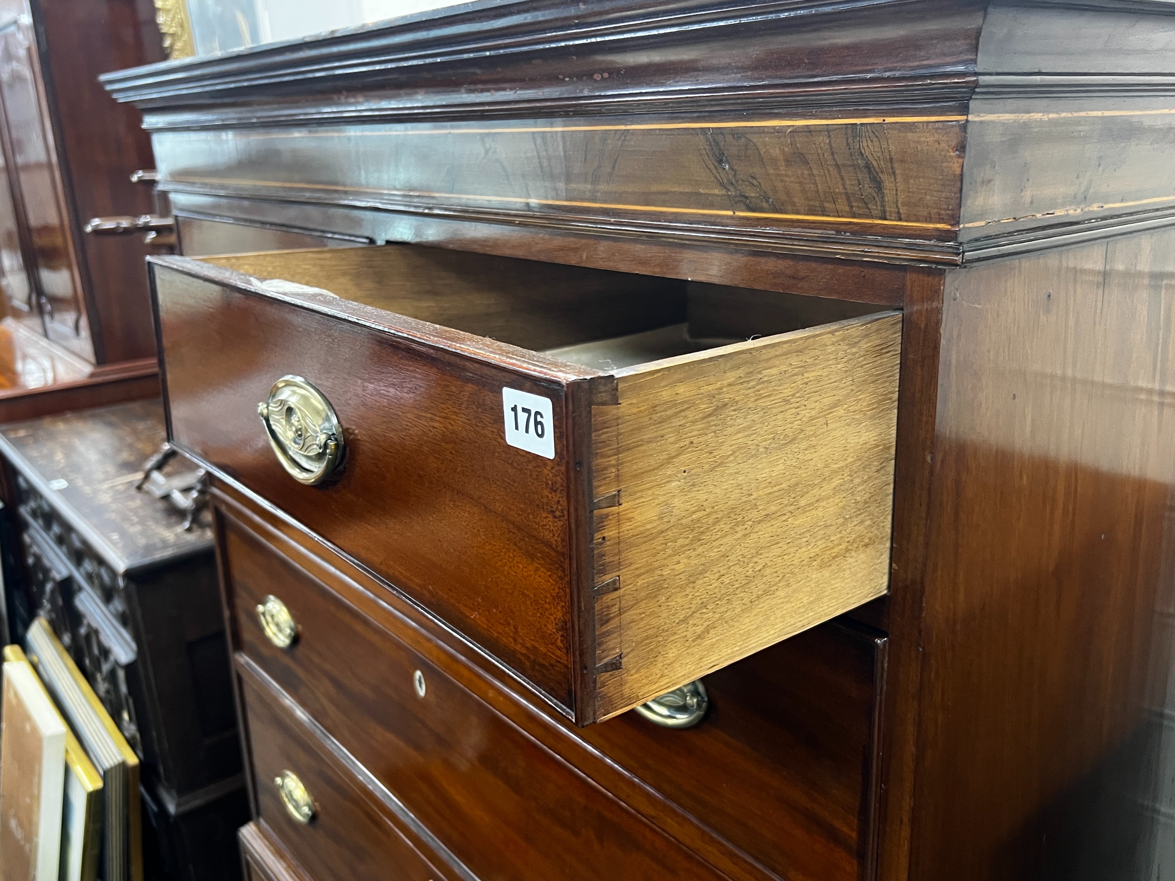 A George III mahogany chest on chest, width 110cm, depth 54cm, height 175cm